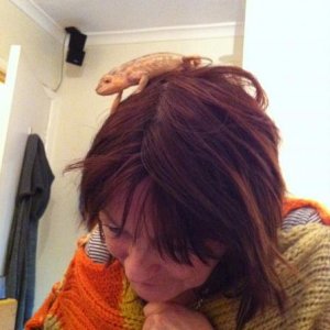 Dusty on mum's head!