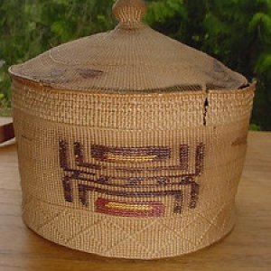 Tlingit spruce root basket before restoration