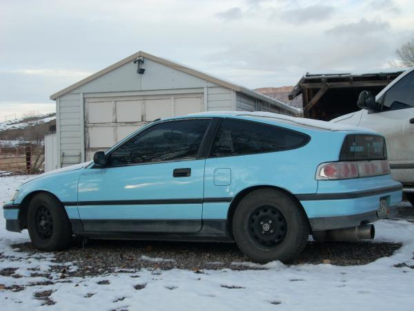 My 1990 honda crx with a fully built B16A DOHC VTEC/w port and polish, 3 inch exhaust from headers back, stripped interior with 6 point roll cage