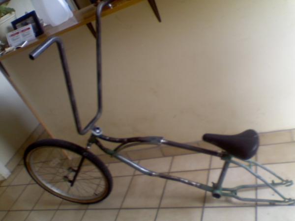 My 66 schwinn stingray frame that i streched out 15 1/2 inches with 60 degree raked forks