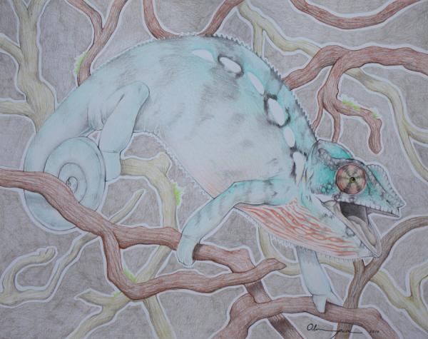 Tinkerbelle, Female Panther Chameleon. Commission for Dayna Davis. (Color Pencil)