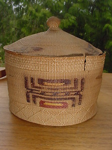 Tlingit spruce root basket before restoration