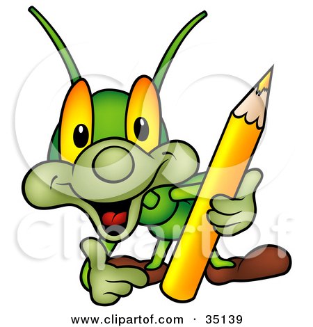 35139-Clipart-Illustration-Of-A-Friendly-Green-Artistic-Cricket-Holding-A-Yellow-Colored-Pencil.jpg